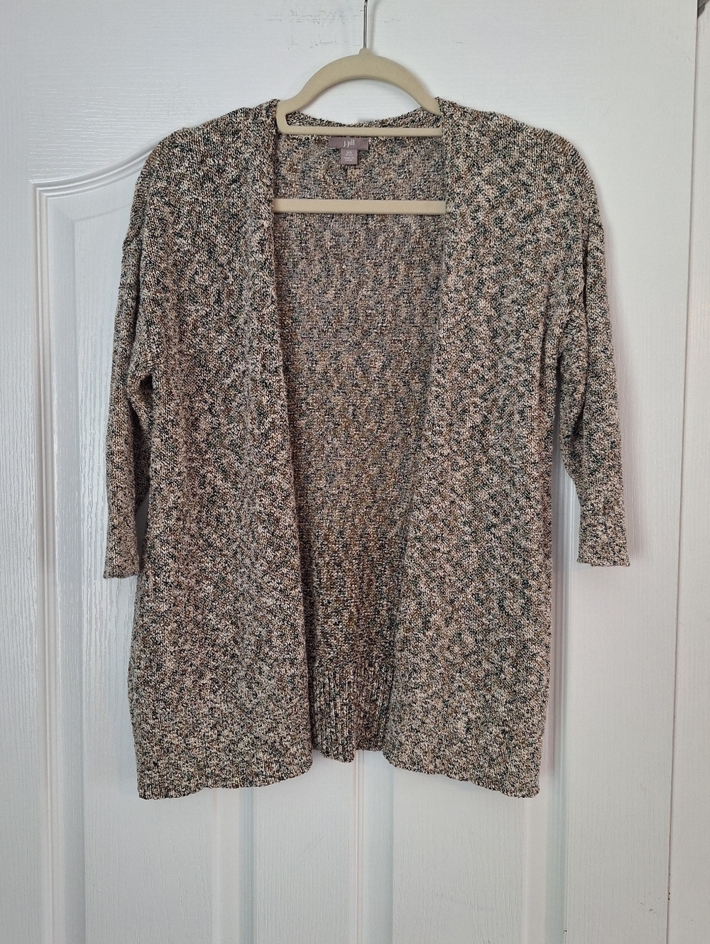 J. Jill Marled Open-Front Cardigan in Cream and Gray